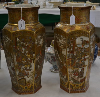 Lot 504 - A large pair of Japanese Satsuma pottery vases,...