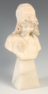 Lot 383 - A carved alabaster bust of a young woman...