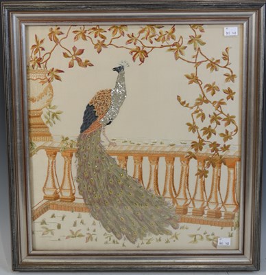 Lot 650 - A 20th century silk work picture, worked in...