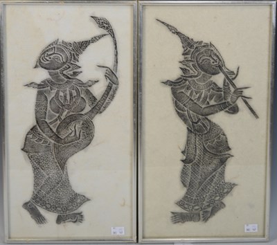 Lot 664 - Two vintage black Thai temple rubbings, framed...