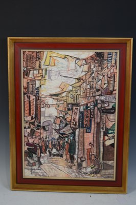 Lot 659 - A 20th century batik depicting a Chinatown...