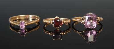 Lot 307 - Three 9ct gold gem set rings, to include an...