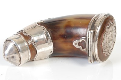 Lot 243 - A Scottish curved horn silver-mounted snuff...