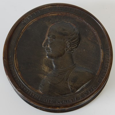 Lot 246 - A pressed horn circular snuff box with...