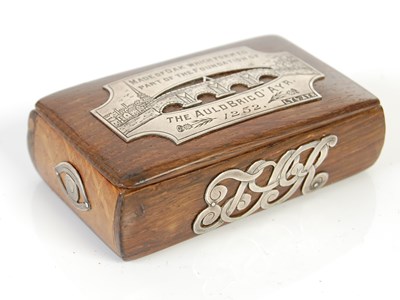 Lot 249 - An Ayr Bridge souvenir oblong oak snuff box,...