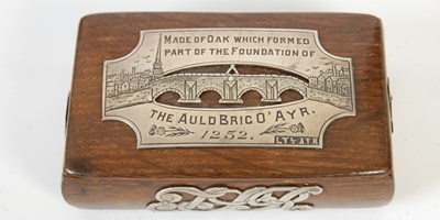 Lot 249 - An Ayr Bridge souvenir oblong oak snuff box,...