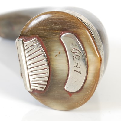 Lot 253 - A Scottish curved horn silver-mounted snuff...