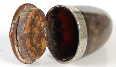 Lot 253 - A Scottish curved horn silver-mounted snuff...