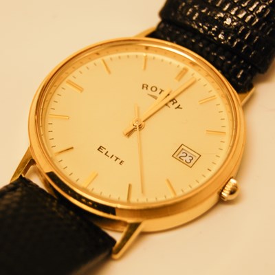 Lot 232 - An 18ct gold gents Rotary Elite wristwatch,...