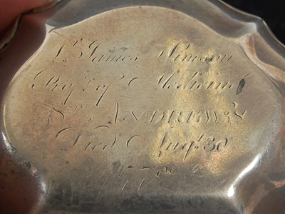 Lot 258 - A silver cartouche-shaped snuff box, the...
