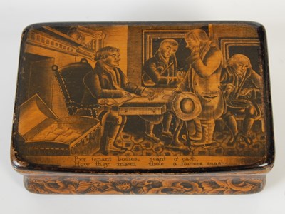Lot 263 - A Mauchline ware penwork oblong snuff box, the...