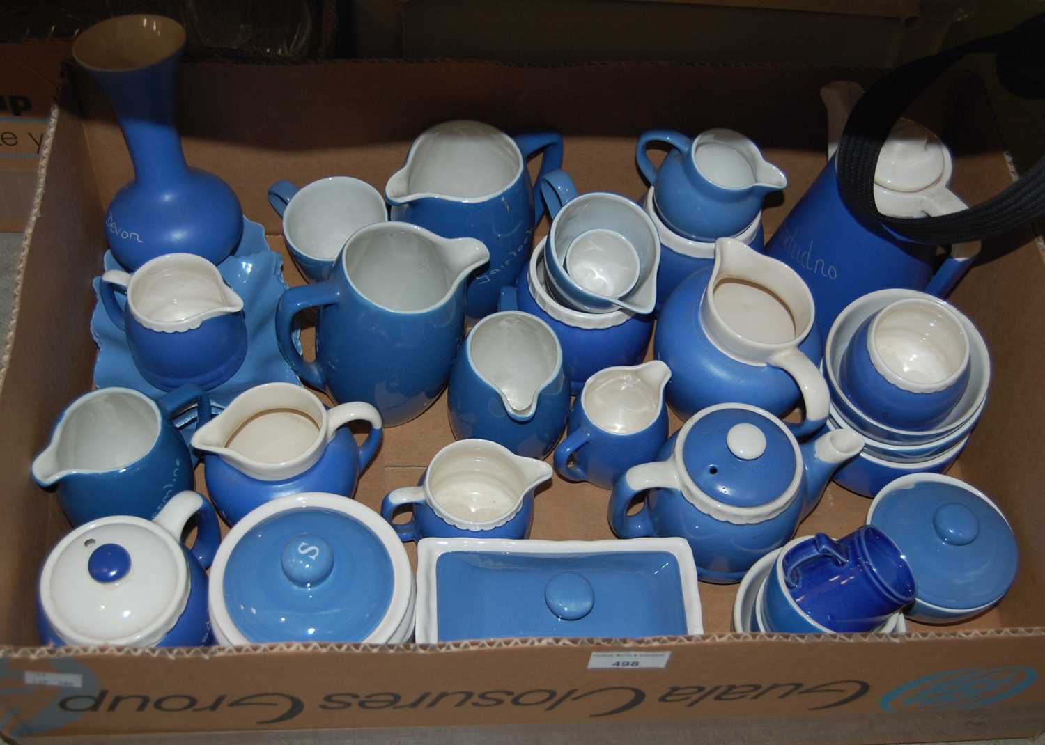 Lot 498 - Box - various Devon blue pottery ware and...