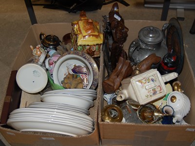 Lot 516 - Two boxes of assorted ceramics, treen and...