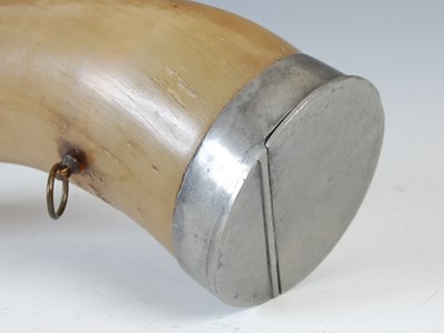 Lot 273 - A large curved horn snuff mull with pewter...