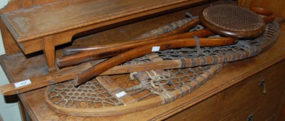 Lot 610 - A pair of vintage snow shoes, together with a...