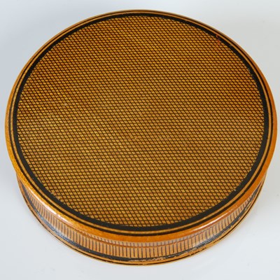 Lot 274 - A Mauchline ware circular pen-work snuff box,...