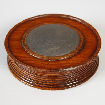 Lot 275 - A Mauchline ware circular penwork snuff box,...