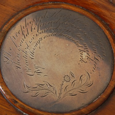 Lot 275 - A Mauchline ware circular penwork snuff box,...