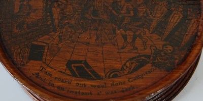 Lot 275 - A Mauchline ware circular penwork snuff box,...