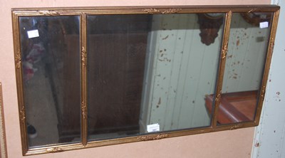 Lot 587 - A gilt framed rectangular overmantle mirror of...