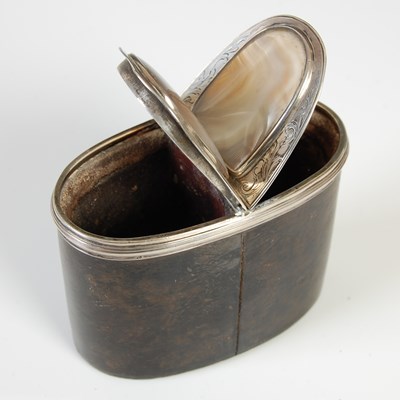 Lot 279 - A Scottish leather upright oval double snuff...