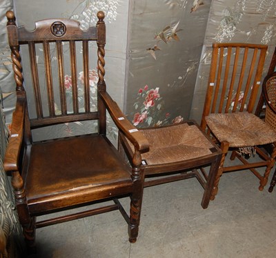Lot 793 - A group of two chairs and a stool, a 20th...