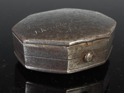 Lot 282 - A steel octagonal snuff box, the hinged cover...