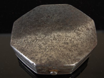 Lot 282 - A steel octagonal snuff box, the hinged cover...