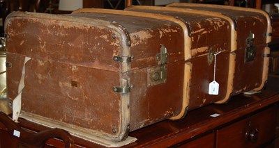 Lot 739 - A vintage wood and metal bound cabin trunk