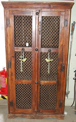 Lot 746 - A darkwood food-hutch with two metal grill doors