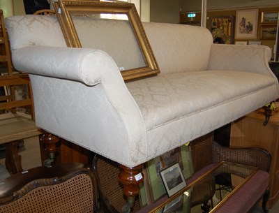 Lot 757 - A Victorian mahogany sofa with beige floral...