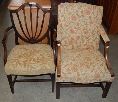 Lot 760 - A George III laburnum shield back elbow chair...