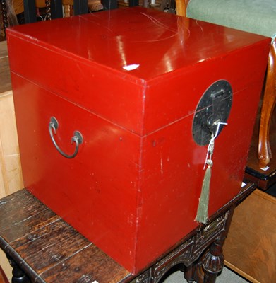 Lot 767 - A modern Chinese red lacquered square shaped...