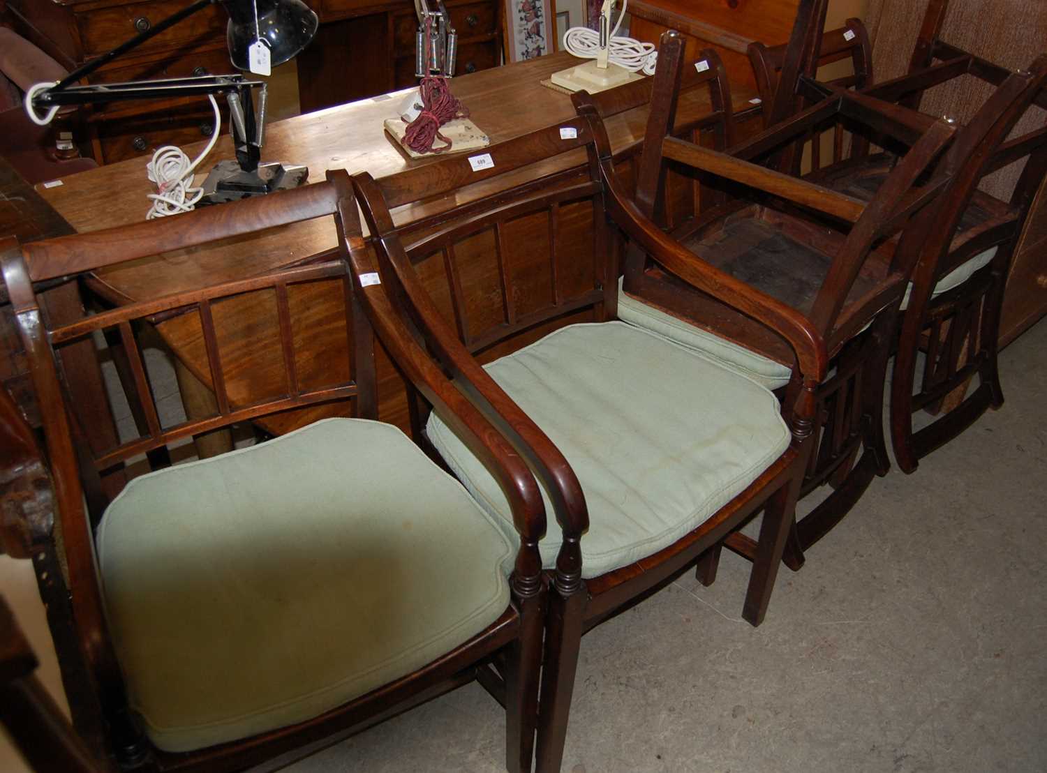 Lot 689 - A group of six 20th century walnut dining...