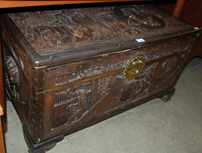 Lot 732 - A carved camphor wood blanket box