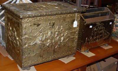 Lot 710 - An embossed brass rectangular fuel bin...