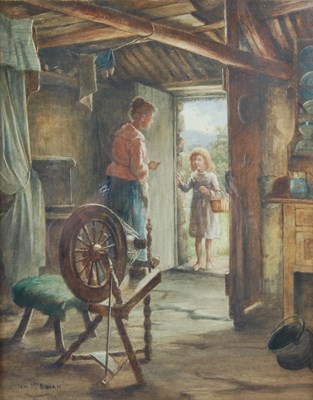 Lot 556 - Tom McEwan RSW (1846-1914), The spinning wheel,...