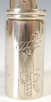 Lot 693 - A Chinese white metal opium pipe, late 19th/ early 20th century