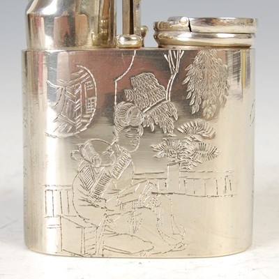 Lot 693 - A Chinese white metal opium pipe, late 19th/ early 20th century