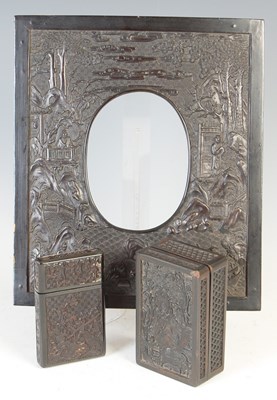 Lot 694 - A Chinese carved wood and lacquer picture/ photograph frame, Qing Dynasty