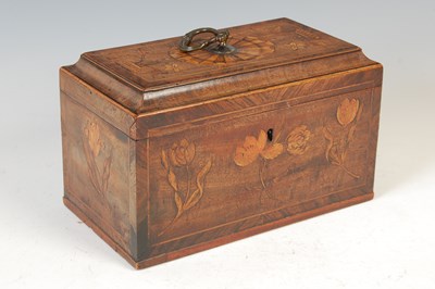 Lot 176 - A George III mahogany and marquetry inlaid sarcophagus-shaped tea caddy