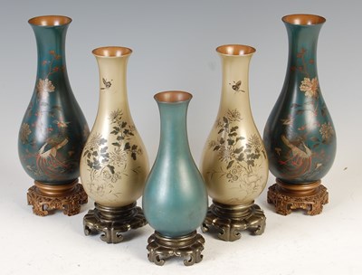 Lot 701 - A collection of five Chinese lacquer vases on integral stands, LING DAI MI & Co. FOOCHOW