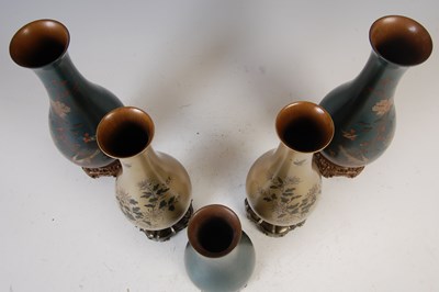 Lot 701 - A collection of five Chinese lacquer vases on integral stands, LING DAI MI & Co. FOOCHOW