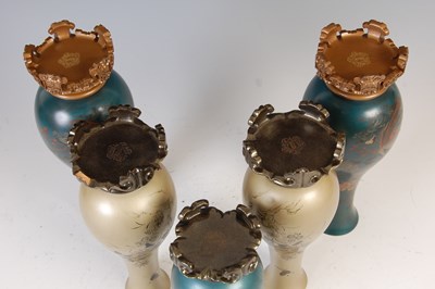 Lot 701 - A collection of five Chinese lacquer vases on integral stands, LING DAI MI & Co. FOOCHOW