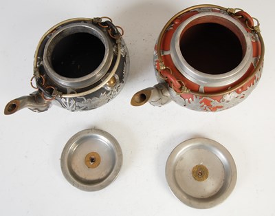 Lot 685 - A Chinese Yixing pewter mounted five-piece tea and coffee set, HOR CHUNG, WEI HAI-WEI