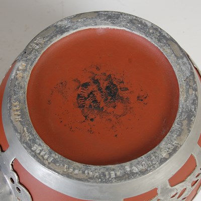 Lot 685 - A Chinese Yixing pewter mounted five-piece tea and coffee set, HOR CHUNG, WEI HAI-WEI
