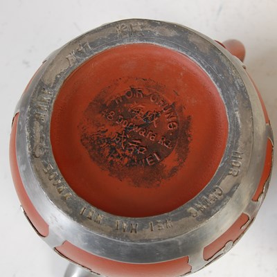 Lot 685 - A Chinese Yixing pewter mounted five-piece tea and coffee set, HOR CHUNG, WEI HAI-WEI