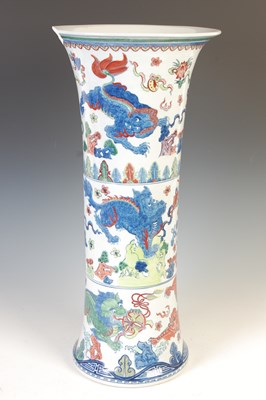 Lot 652 - A decorative Chinese porcelain blue and white beaker vase