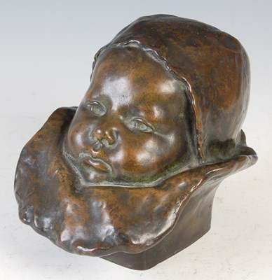 Lot 168 - Attributed to Jean Carries (French, 1855-1894), a bronze head of a baby with collar