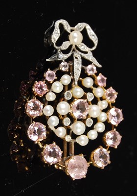 Lot 500 - An early 20th century white and yellow metal. pearl, pink tourmaline and diamond brooch